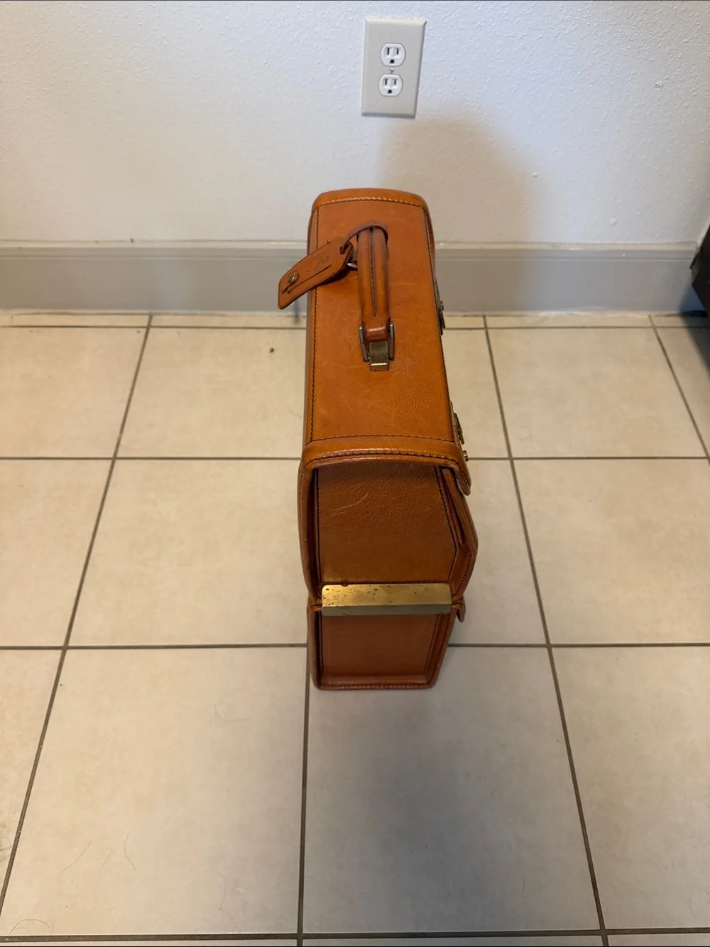 Ferrari Tan Leather Briefcase with Brass Hardware